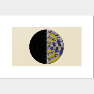 Record round in grey, blue and yellow Posters and Art